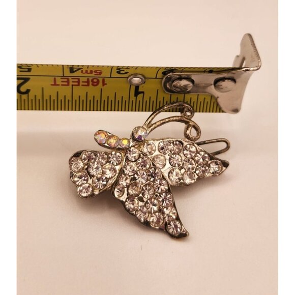 Vintage Silver Tone Rhinestone Butterfly Hair Clips OLD Great Gatsby 30s Era - Picture 4 of 4